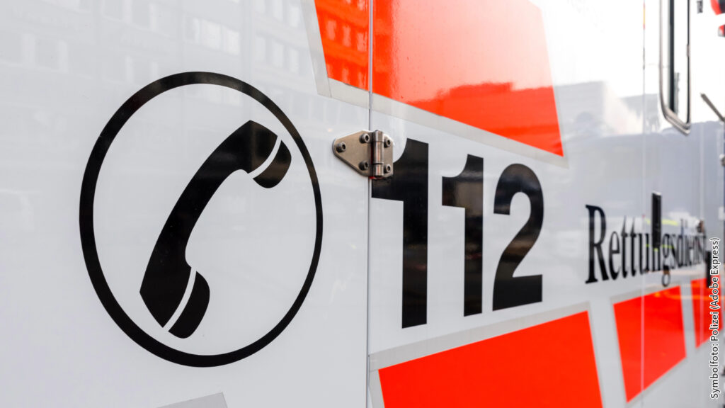 Notrufnummer 112 auf Rettungswagen, Symbol für schnelle Hilfe und Rettungsdienst in Notfällen in Deutschland.