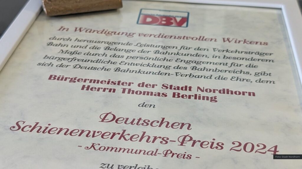 Auszeichnung für Nordhorn: Deutscher Schienenverkehrspreis würdigt Reaktivierung der Bahnlinie