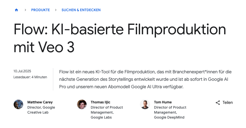 KI-Videos auf Knopfdruck – Google Flow jetzt auch in Deutschland verfügbar