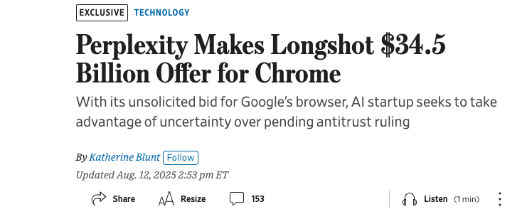 Perplexity AI bietet 34,5 Milliarden Dollar für Googles Chrome-Browser