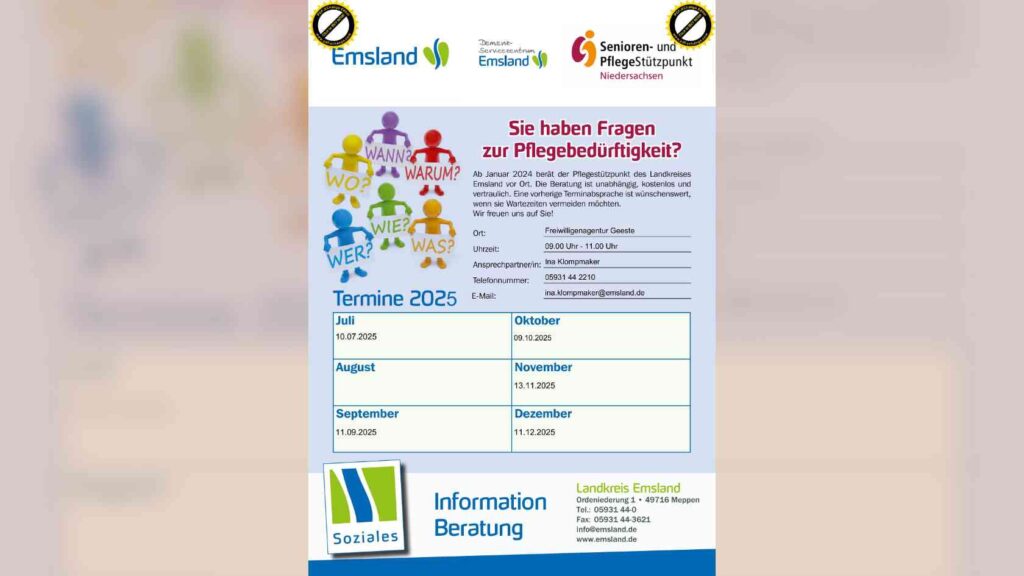 Geeste: Pflegestützpunkt bietet wieder monatliche Beratung vor Ort