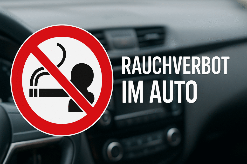 Rauchen verboten Schild im Auto, Hinweis auf Rauchverbot in Fahrzeugen.