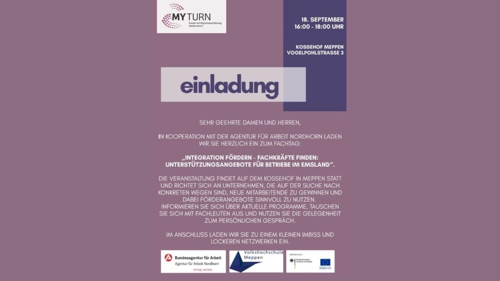 Einladung zur Veranstaltung „Integration fördern“ am 18. September in Meppen, für Unternehmen im Emsland.