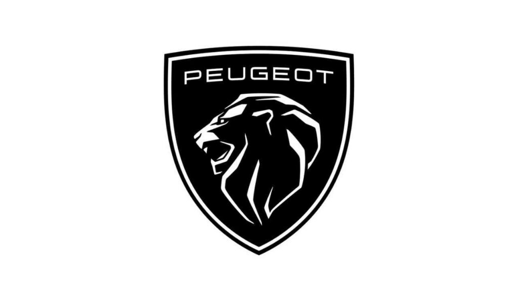 Peugeot-Logo zeigt stilisierten Löwen in schwarz-weißem Wappen, symbolisiert Stärke und Eleganz der Marke.