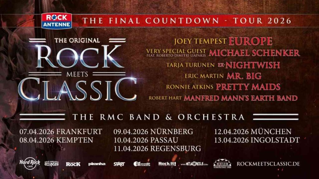 Poster der Rock Meets Classic - The Final Countdown Tour 2026 mit Künstler- und Tourdaten in Deutschland.