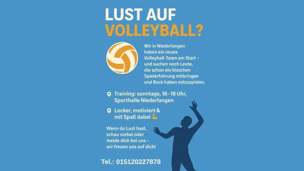 Volleyball-Training in Niederlangen: Sonntags 16-18 Uhr, Sporthalle. Jetzt mitmachen und Spaß haben! Tel.: 015120227878