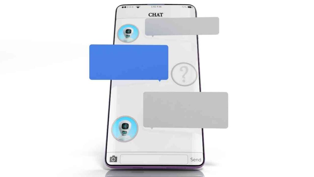 Smartphone-Bildschirm mit einer Chat-Anwendung und leeren Textfeldern.