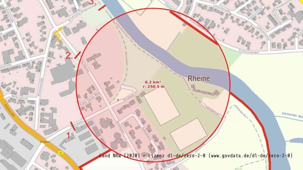 Karte Evakuierungsradius Kampfmittel Hörstkamp Rheine
