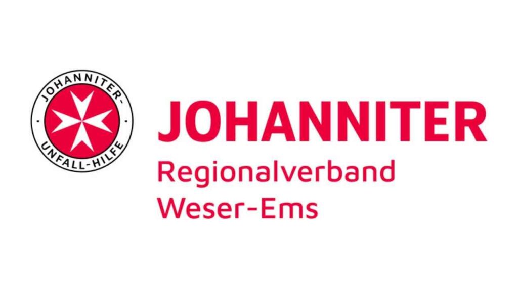 Logo des Johanniter Regionalverband Weser-Ems mit rotem Schriftzug und Symbol.