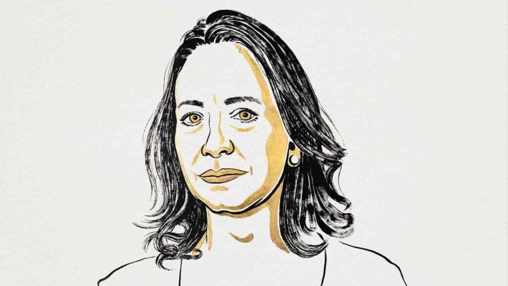 Illustration einer Frau mit langen, lockigen Haaren und einem neutralen Gesichtsausdruck auf einem hellen Hintergrund.