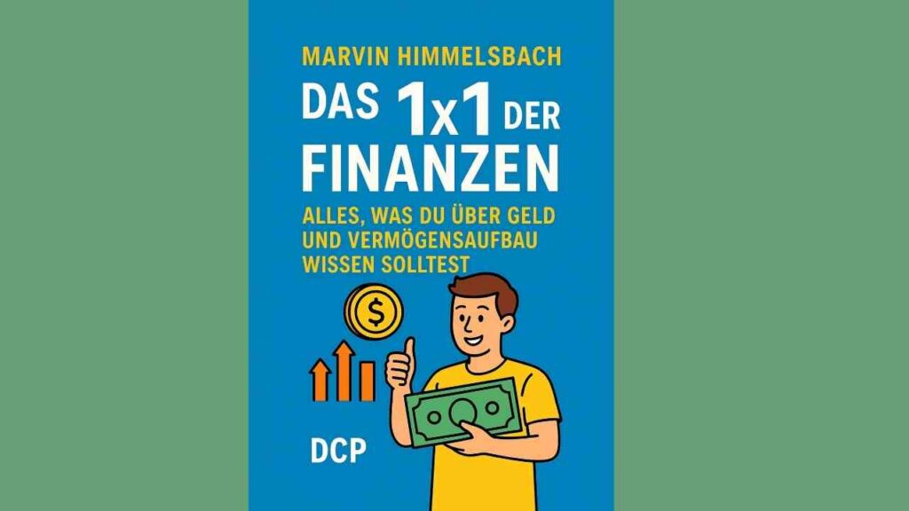 Buchtitel Das 1x1 der Finanzen von Marvin Himmelsbach, mit Zeichnung von Mann und Geld, DCP.
