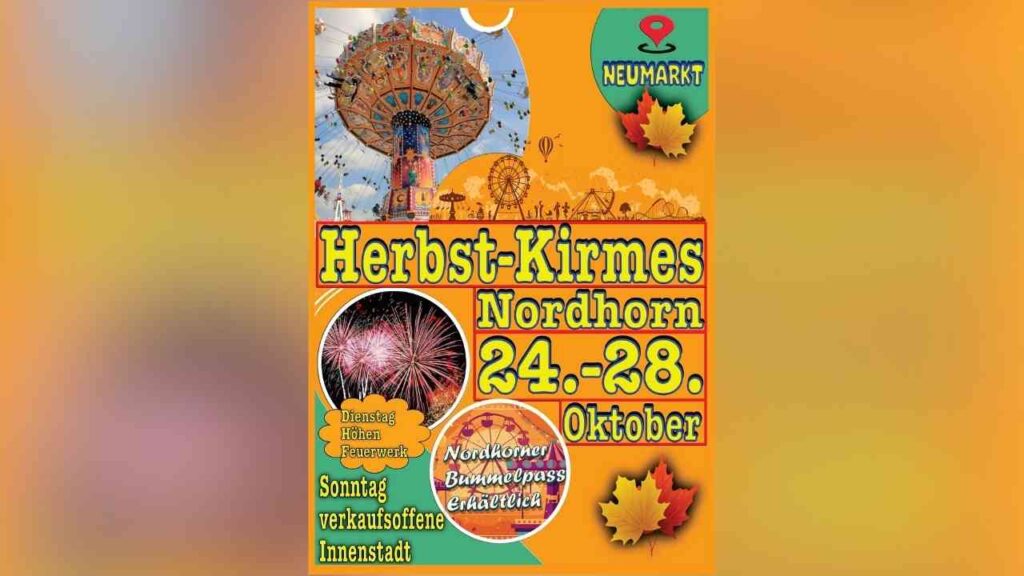 Plakat der Herbstkirmes in Neumarkt mit Informationen zu Datum und Veranstaltungen.