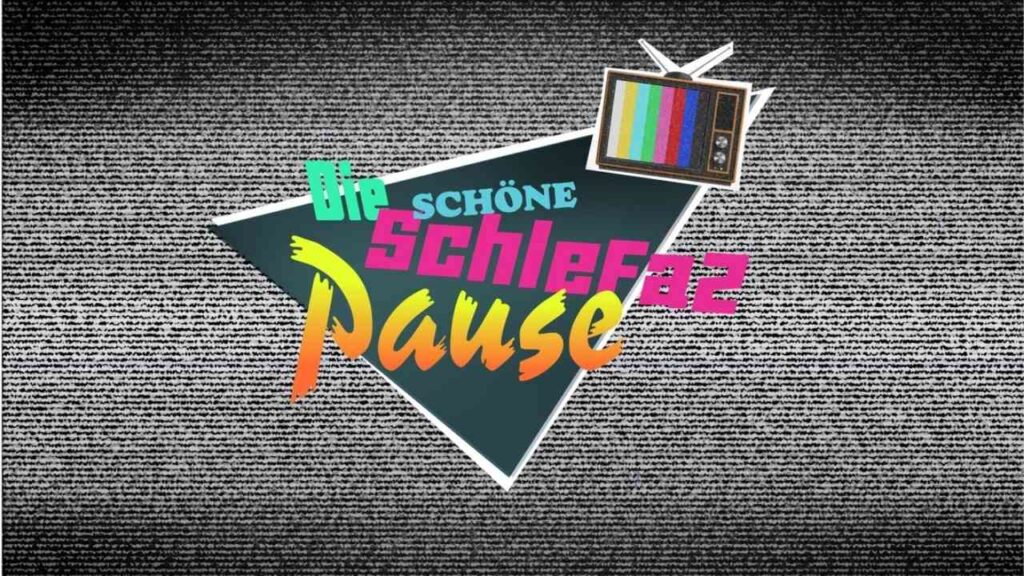 Logo der Sendung 'Die schöne SchleFaZ Pause' mit bunten Schriftzügen und einem Retro-Fernseher.
