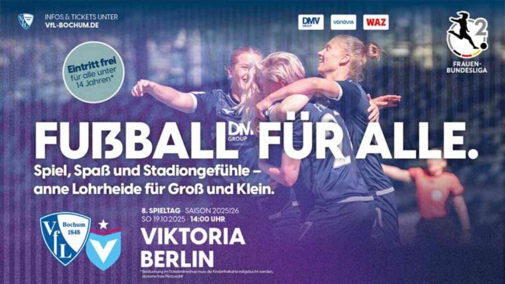 Frauen-Bundesliga-Spiel VfL Bochum vs Viktoria Berlin, 19.10.2025, 14:00 Uhr. Eintritt frei für Kinder unter 14 Jahren.