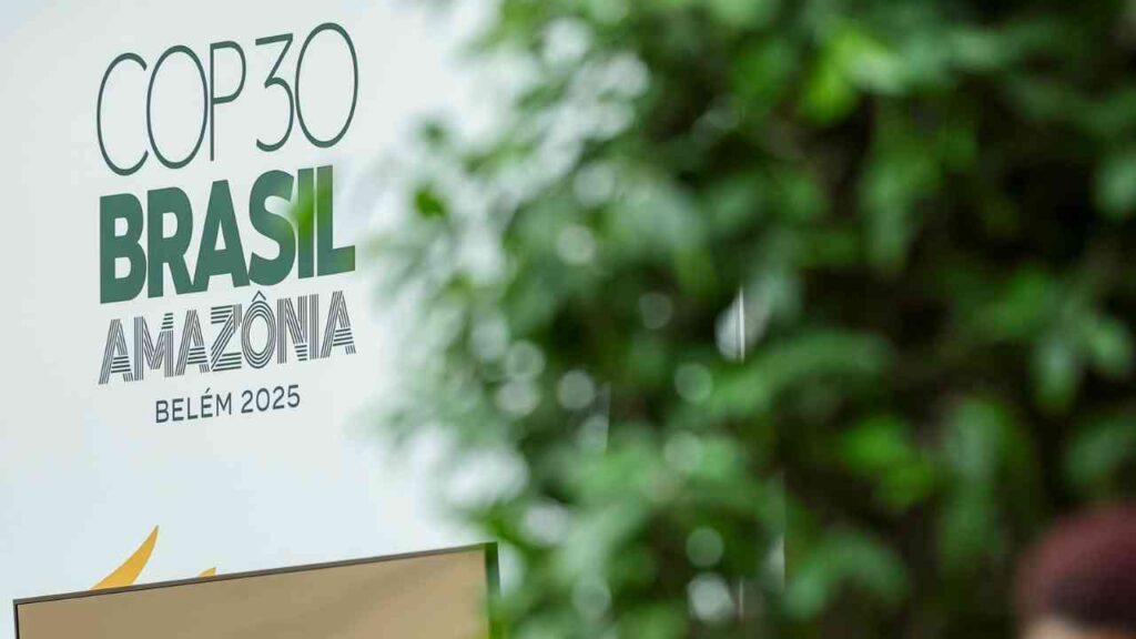 Logo der COP30 in Brasilien, mit dem Fokus auf die Amazonasregion und dem Veranstaltungsort Belém 2025.