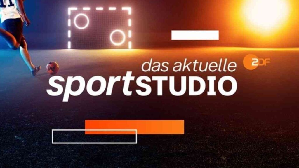Logo des ZDF Sportstudios mit einem Fußballspieler und einem Fußball im Vordergrund.