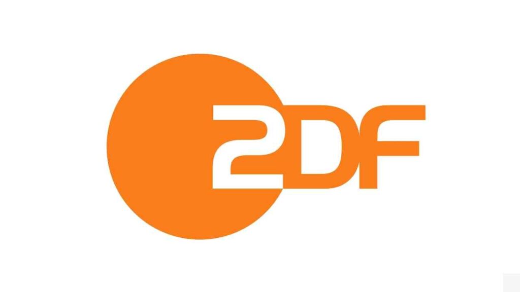 ZDF-Logo in orange und weiß mit einem großen orangefarbenen Kreis und dem Schriftzug 'ZDF'.