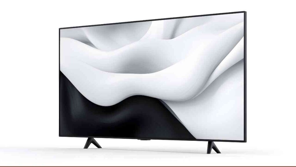 Schwarzer und weißer Fernseher mit wellenförmigem Design auf einem weißen Hintergrund.