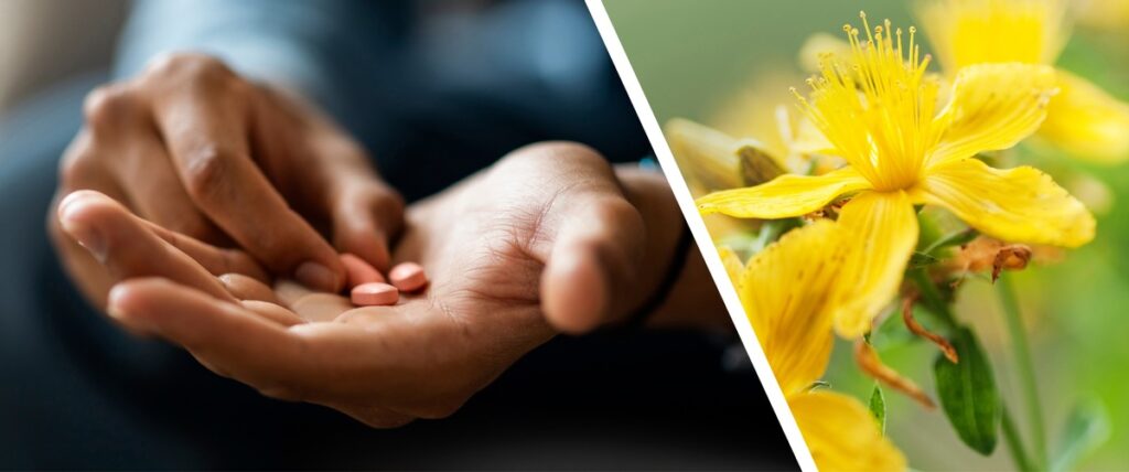 Hände halten mehrere Antidepressiva-Tabletten in einer offenen Handfläche.