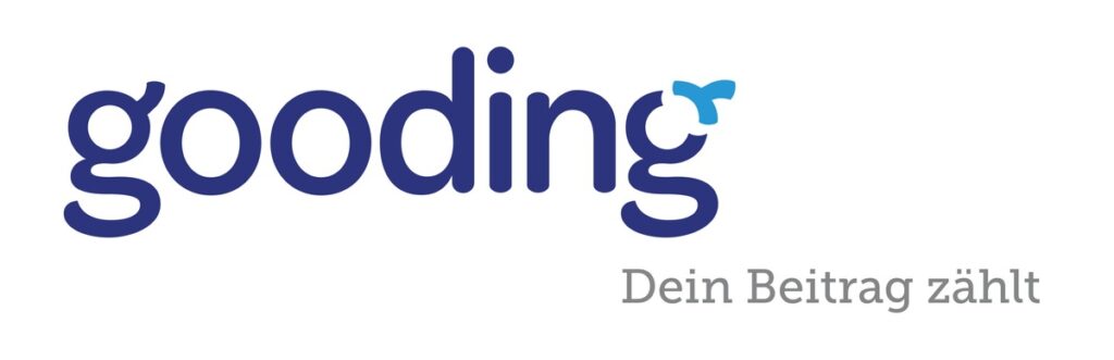 Logo von Gooding mit dem Slogan 'Dein Beitrag zählt' in blauer und grauer Schrift.