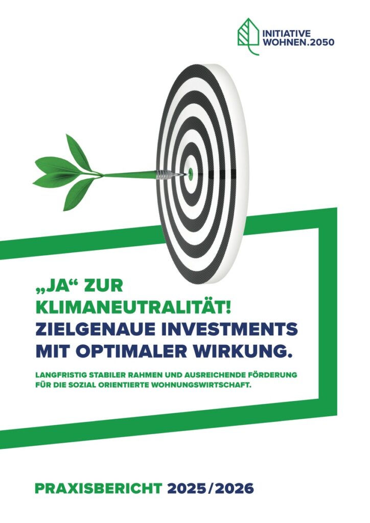 Zielscheibe mit grünem Blatt, das auf Klimaneutralität und Investitionen in die Wohnungswirtschaft hinweist.