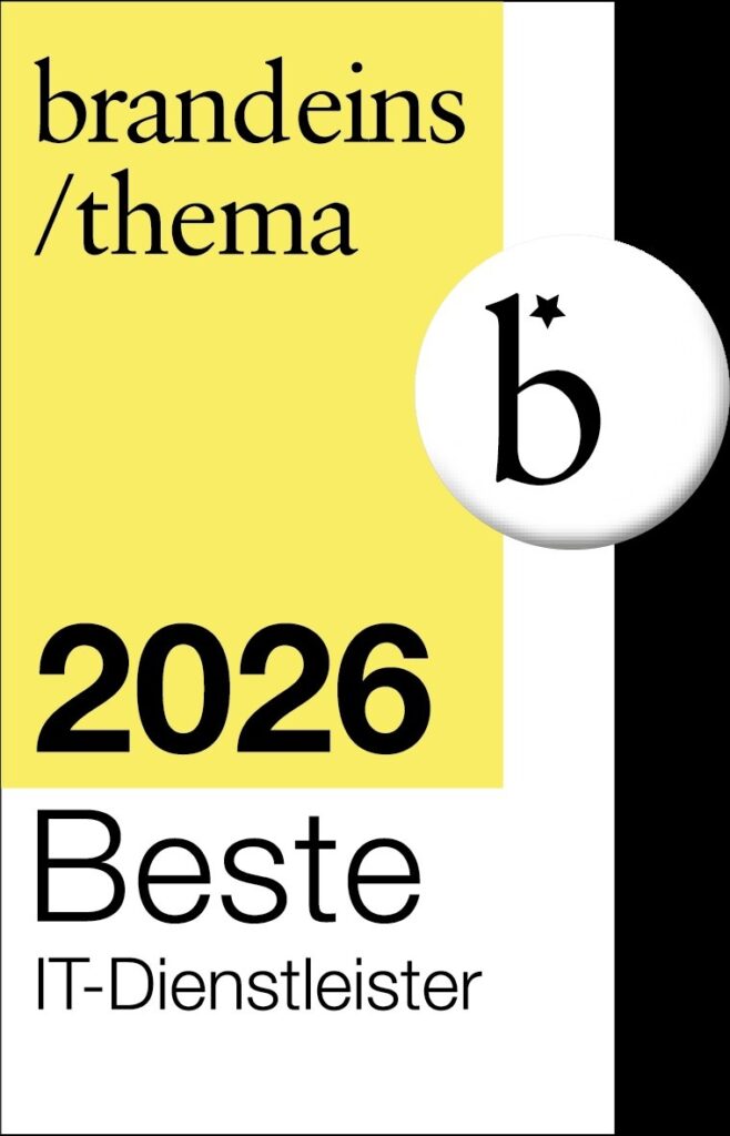 Logo von brandeins mit dem Titel 'Beste IT-Dienstleister 2026' in gelb und schwarz.