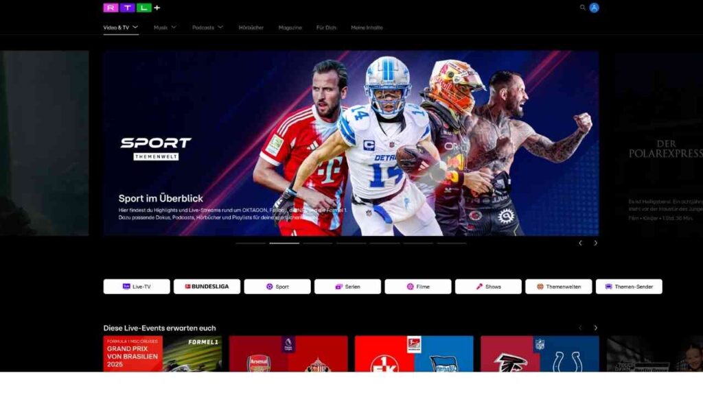 Sportliche Darstellungen von Athleten in verschiedenen Sportarten auf der RTL+ Plattform.