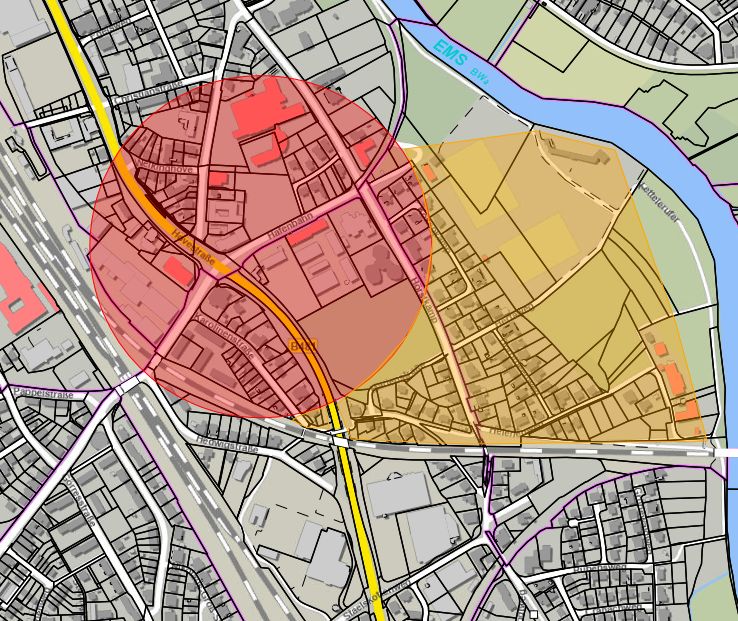 Radius Kampfmittelverdachtspunkt Hafenbahn