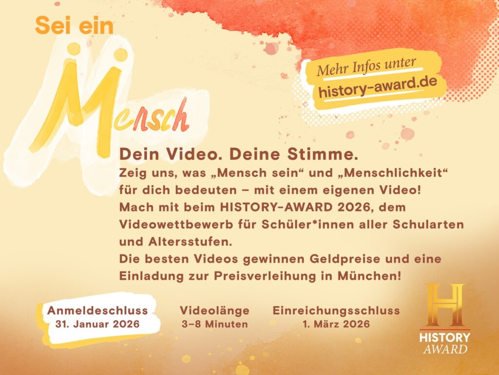 HISTORY Channel verlängert Anmeldefrist für den HISTORY AWARD 2026 bis zum 31. Januar 2026 Thema: "Sei ein Mensch!"