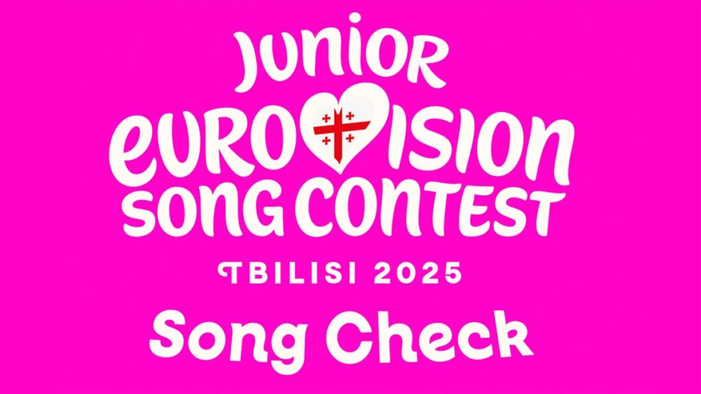 Logo des Junior Eurovision Song Contest 2025 in Tiflis mit Herzsymbol und Schriftzug 'Song Check'.
