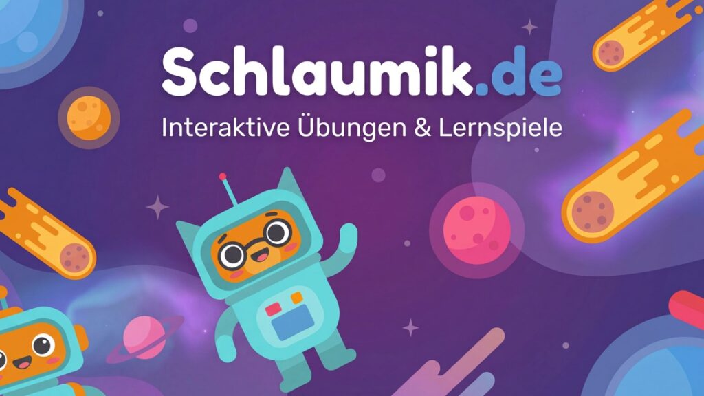 Bunte Illustration eines Roboters im Weltraum mit Planeten und Meteoriten im Hintergrund.