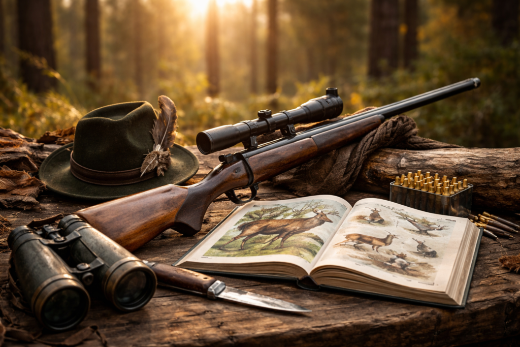 Jagdutensilien im goldenem Sonnenlicht