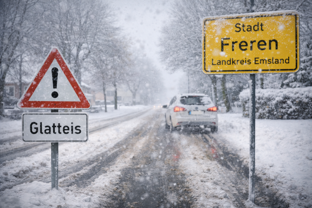 Schneebedeckte Straße in Freren