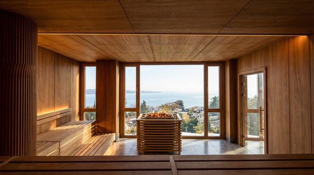 Buchinger Wilhelmi mit Panoramasauna Bellevue: / Therapeutische Regeneration mit Blick auf den Bodensee / mit Experten für Thermotherapie Dr. Siegfried Bäumler und Sauna Weltmeister Maik Brandenburg