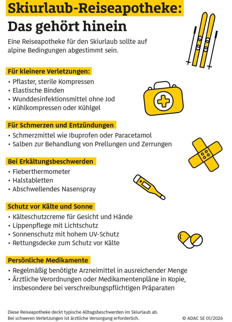 ADAC Ambulanz Service: Sicher im Schnee mit der richtigen Reiseapotheke in den Winterurlaub