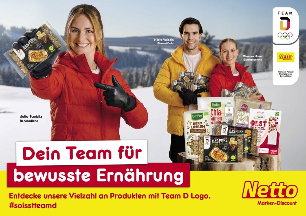 Wintersport Stimmung in Filialen von Netto Marken Discount: Gemeinsam Richtung Olympische Winterspiele: Netto startet emotionale 360 Grad Kampagne mit Team Deutschland