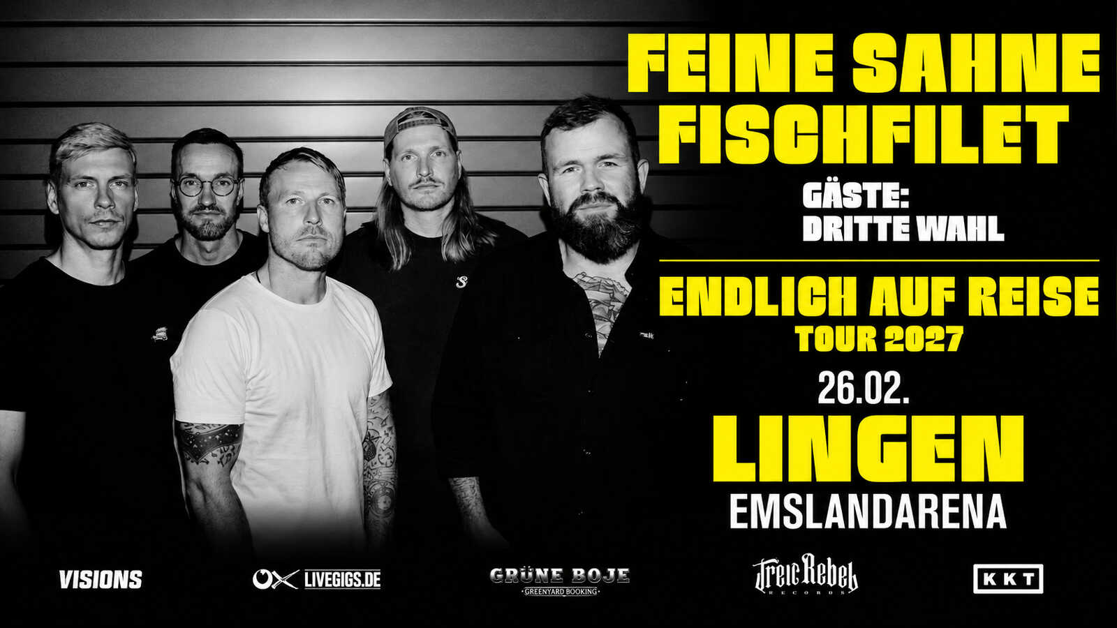 Tourplakat Feine Sahne Fischfilet, Endlich auf Reise Tour 2027, 26. Februar Lingen EmslandArena