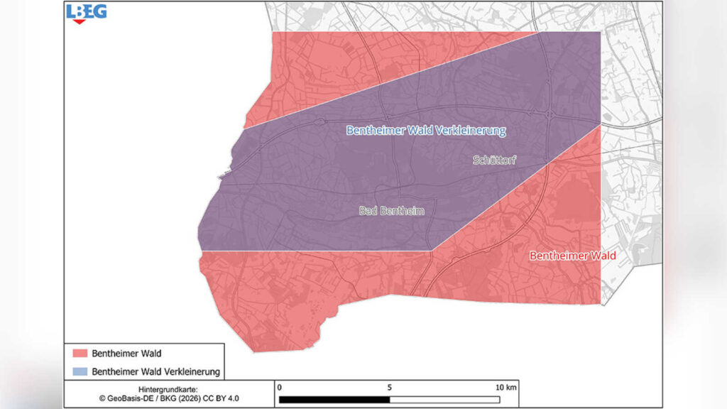 Kartendarstellung des verkleinerten Erlaubnisfelds Bentheimer Wald Verkleinerung bei Bad Bentheim