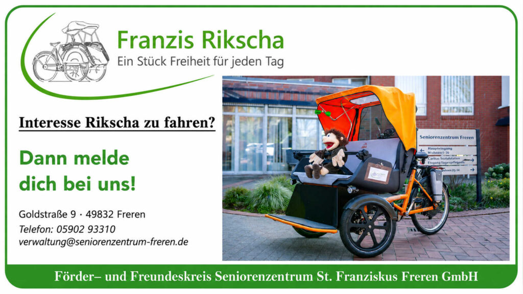 Orangefarbene Fahrradrikscha vor dem Seniorenzentrum St. Franziskus in Freren