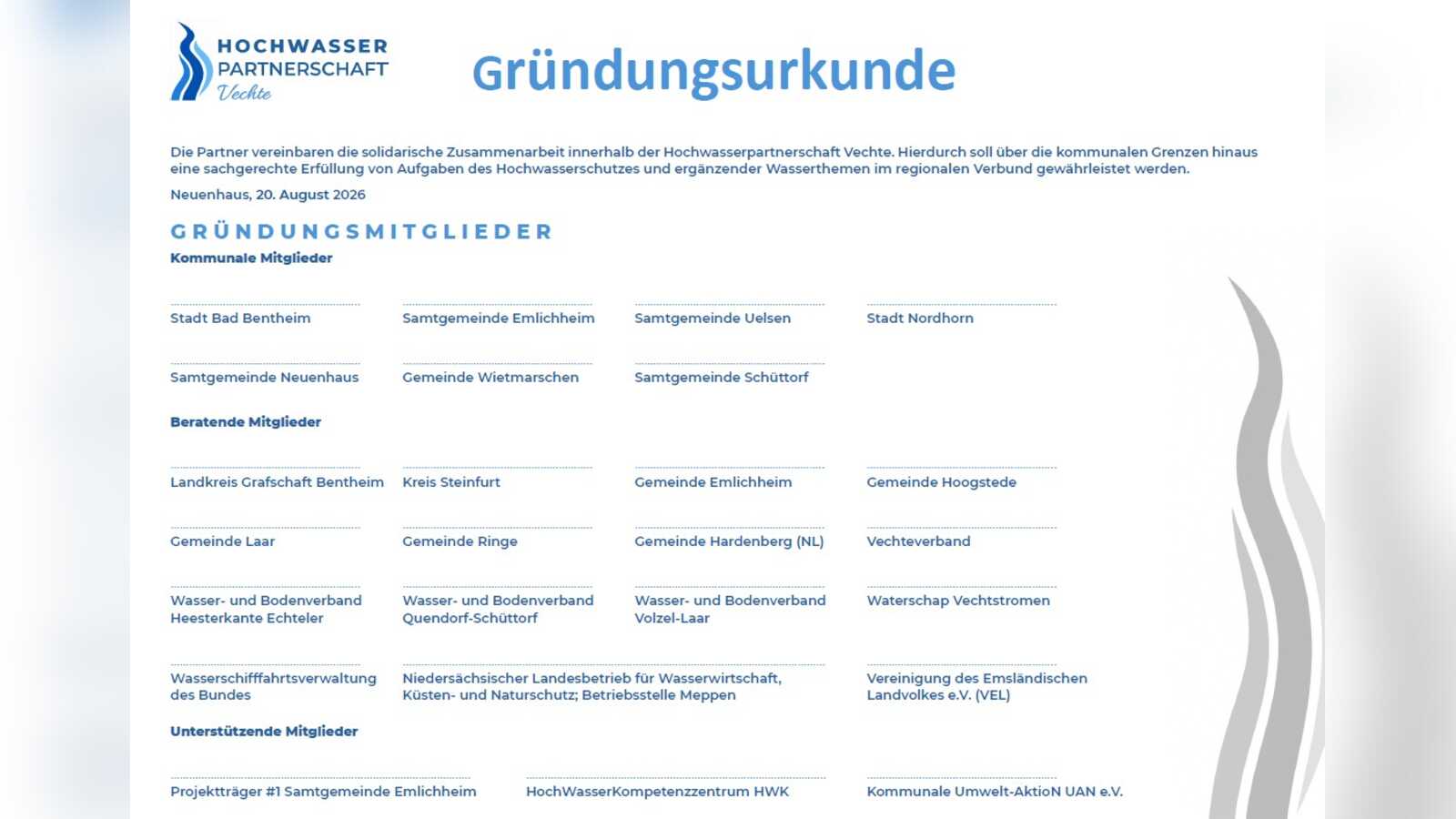 Gründungsurkunde der Hochwasserpartnerschaft Vechte