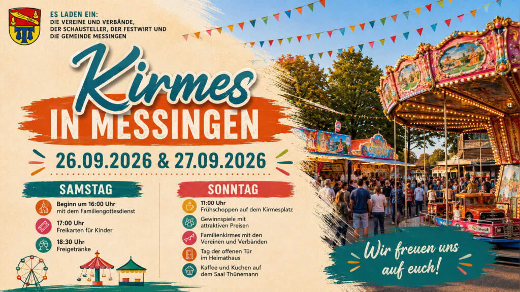 Plakat zur Kirmes in Messingen am 26. und 27. September 2026