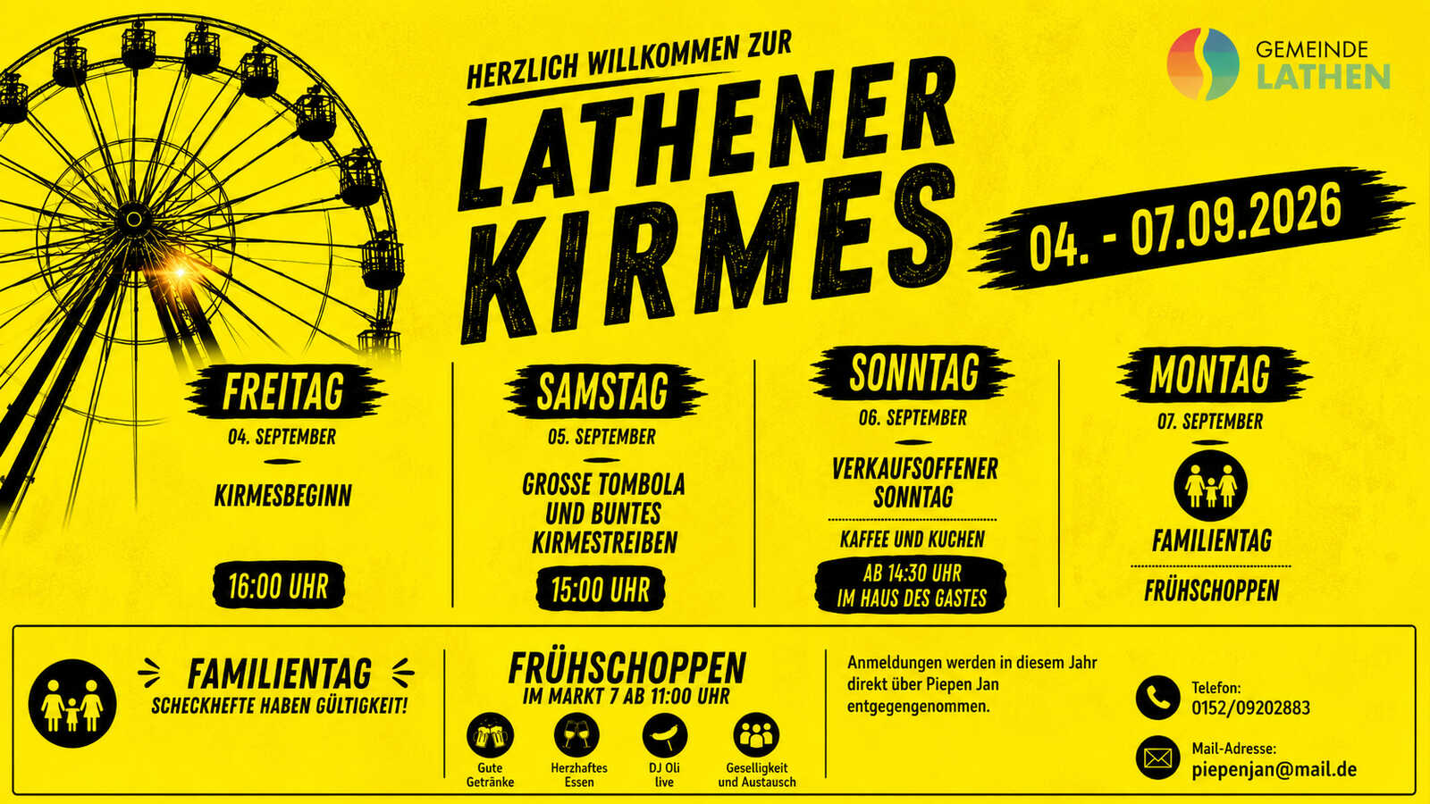 Plakat zur Lathener Kirmes vom 4. bis 7. September 2026