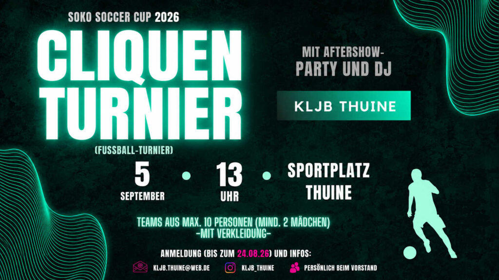 Plakat zum Cliquenturnier SOKO Soccer Cup am 5. September auf dem Sportplatz Thuine