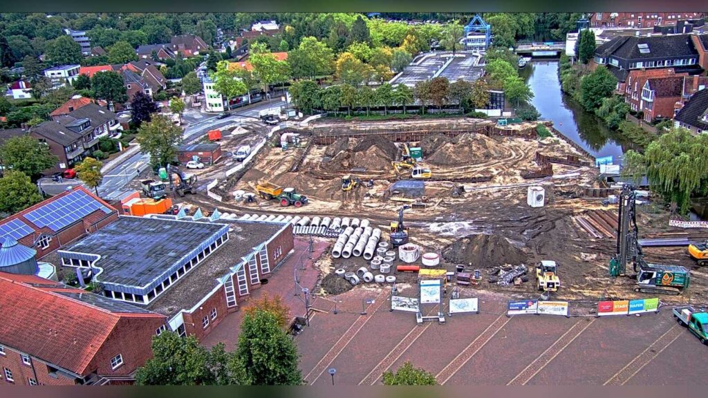 Aktuelle Webcam-Aufnahme der Baustelle am künftigen Stadthafen Nordhorn