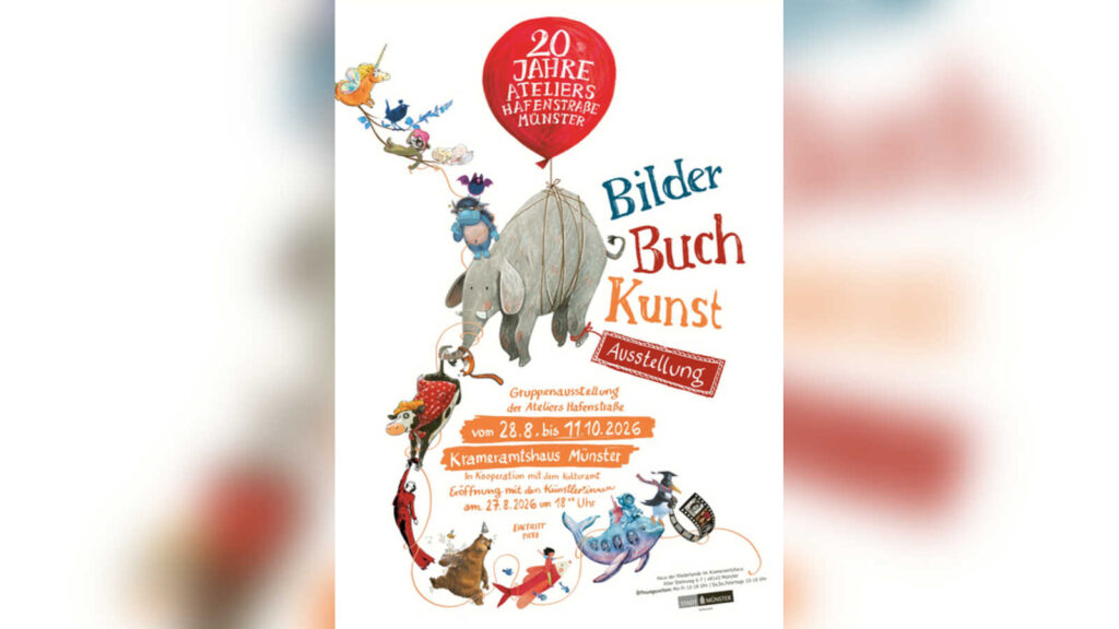 Plakat zur Ausstellung Bilder Buch Kunst zum 20-jährigen Bestehen der Ateliers Hafenstraße
