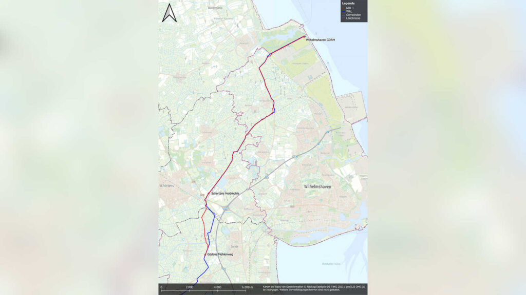 Symbolbild zur geplanten Wasserstoffleitung Nordsee-Ruhr-Link I bei Wilhelmshaven