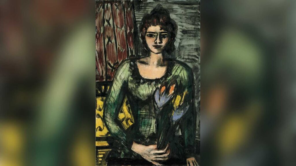 Gemälde Bildnis Quappi im grünen Jumper von Max Beckmann
