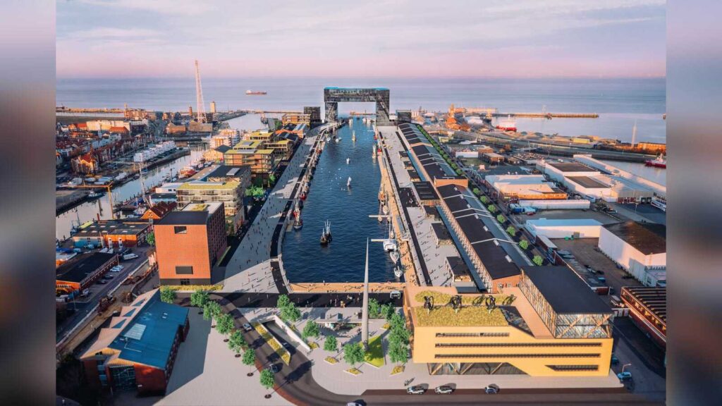 Blick auf den Fischereihafen Cuxhaven, wo die neue Kaianlage am Hansakai entsteht