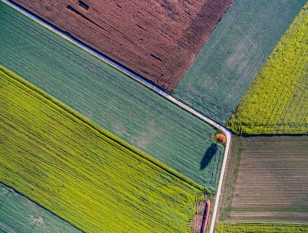 Landwirtschaftliche Fläche von oben, Symbolbild zur Verlängerung der Agrarumwelt- und Klimamaßnahmen