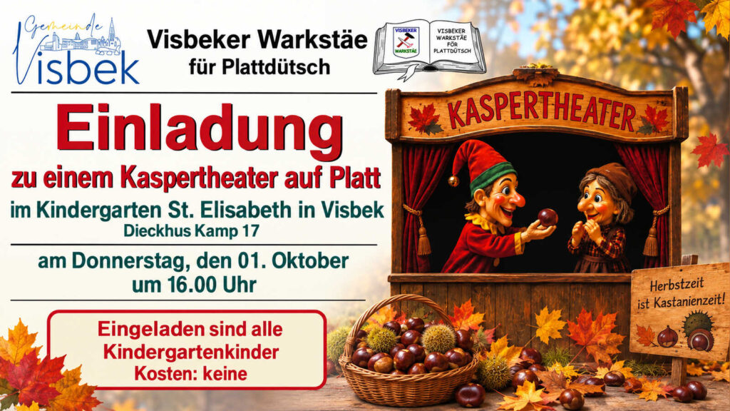 Ankündigungsplakat für ein Kaspertheater auf Plattdeutsch im Kindergarten St. Elisabeth in Visbek